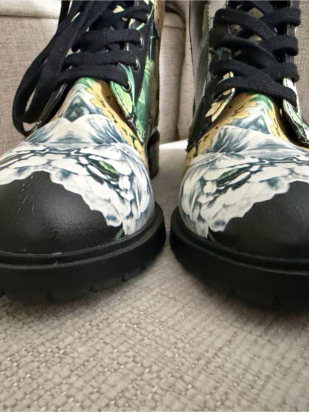 Steve Madden Black Floral Combat Boots with Green, Yellow & Pink Accents - Picture 3 of 7